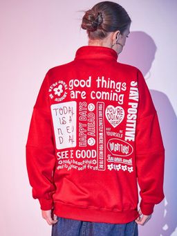 STREET 9 - Red Printed Fleece Sweatshirt