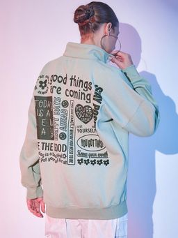 STREET 9 - Green Printed Fleece Sweatshirt