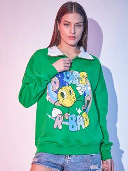 STREET 9 - Green Printed Fleece Sweatshirt