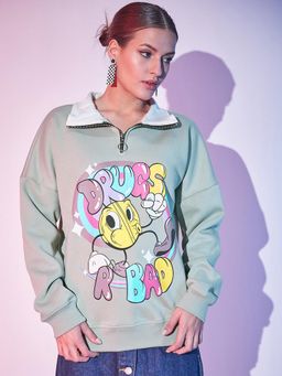 STREET 9 - Green Printed Fleece Sweatshirt