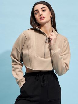 STREET 9 - Beige Crop Sweatshirt