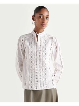 RAREISM - Cila White Cotton Full Sleeve Relaxed Fit Blouse