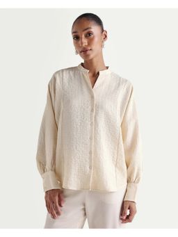 RAREISM - Dove Off White Viscose Blend Band Collar Button Regular Blouse