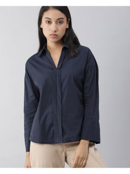 RAREISM - Morr Navy Blue Three Fourth Sleeves Solid Blouse