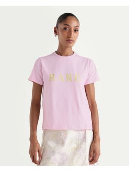 RAREISM - Zhane Light Pink Cotton Crew Neck Typography Print T-Shirt