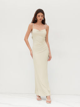 Cider - Cowl Neck Ruched Backless Maxi Dress