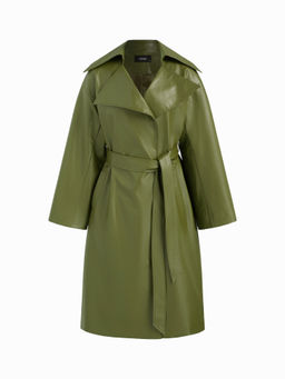 Cider - Faux Leather Trench Coat With Belt