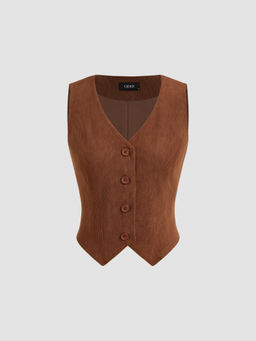 Cider - Corduroy V-neck Solid Button Blazer Vest