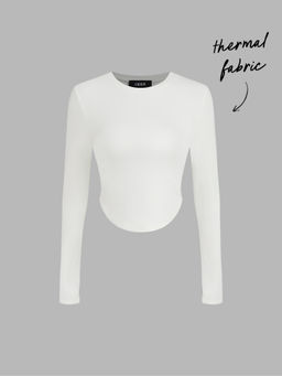 Cider - Thermal Cotton-blend Round Neckline Solid Long Sleeve Tee