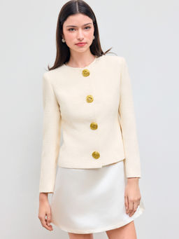 Cider - Tweed Round Neckline Solid Button Jacket