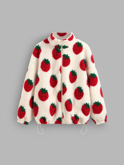 Cider - Fleece High Neck Strawberry Pocket Drawstring Oversized Jacket