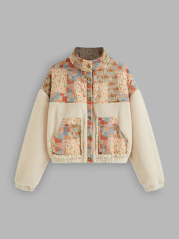 Cider - Fleece Stand Collar Floral Oversized Jacket