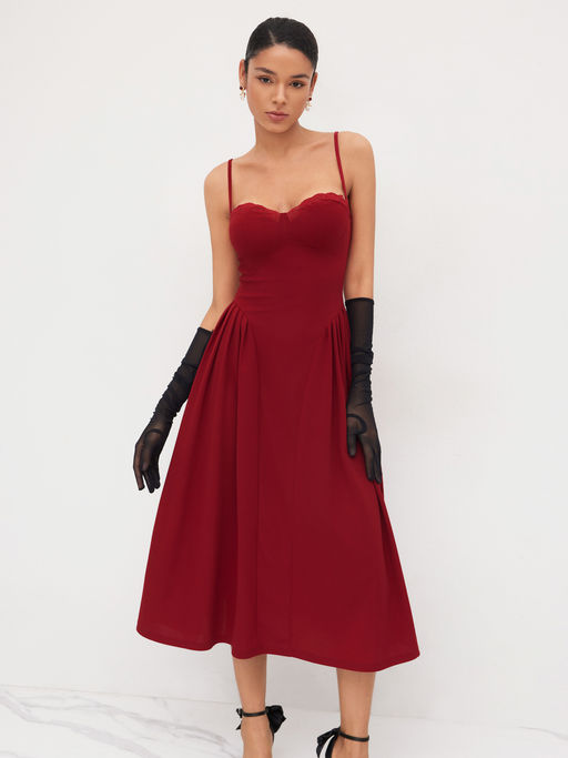 Buy Cider Square Neck Lace Trim Ruffle Maxi Dress (XXS) Online
