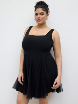 Cider - Square Neck Tulle Ruffle Hem Mini Dress Curve & Plus
