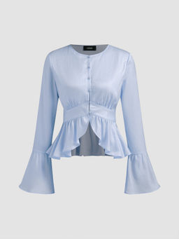 Cider - Round Neckline Ruffle Hem Blouse