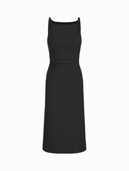 Cider - Boat Neck Twist Ruched Midi Dress