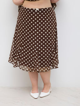 Cider - Chiffon Mid Rise Polka Dot Bowknot Mermaid Midi Skirt Curve & Plus