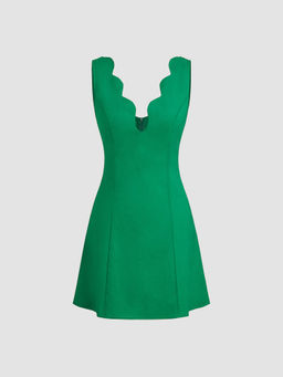 Cider - Linen-blend V-neck Wave Trim Mini Dress