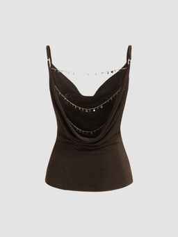 Cider - Cowl Neck Backless Chain Detail Cami Top