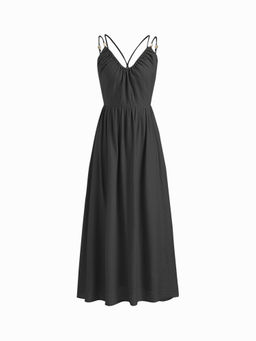 Cider - Linen-blend Beaded Criss Cross Backless Maxi Dress