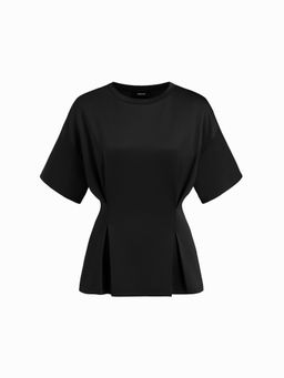 Cider - Oversized Round Neckline Ruched Short Sleeve Tee