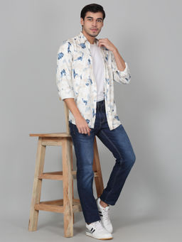 Cantabil - Men White Printed Full Sleeves Casual Shirt