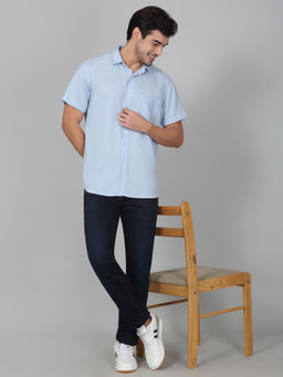 Cantabil - Men Sky Blue Solid Half Sleeves Casual Shirt