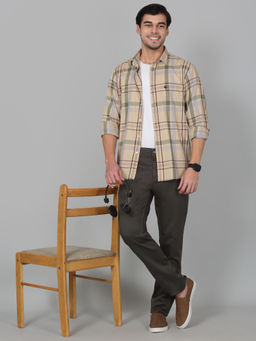 Cantabil - Men Beige Checks Full Sleeves Casual Shirt