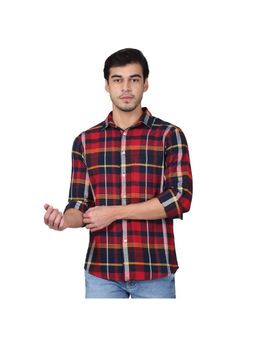 Cantabil - Men Red Checks Full Sleeves Casual Shirt