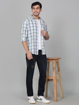 Cantabil - Men Sky Blue Checks Full Sleeves Casual Shirt