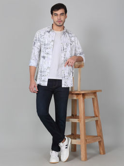 Cantabil - Men White Printed Full Sleeves Casual Shirt