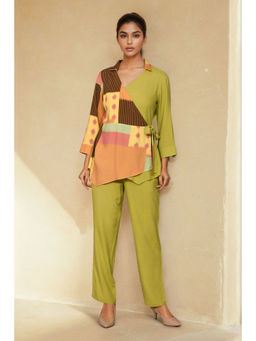 Dora Dori - Green Wrap Style Printed Tunic with Pant Co-Ord (Set of 2)