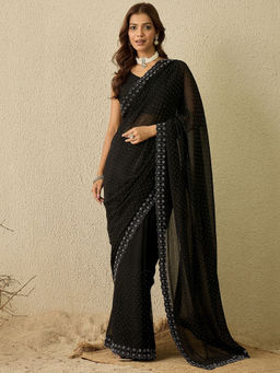 Sareemall - Black Embellished Designer Saree with Unstitched Blouse