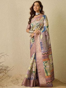 Sareemall - Mauve Digital Print Designer Saree with Unstitched Blouse