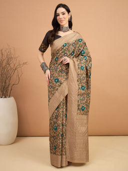 Sareemall - Black Printed Designer Saree with Unstitched Blouse
