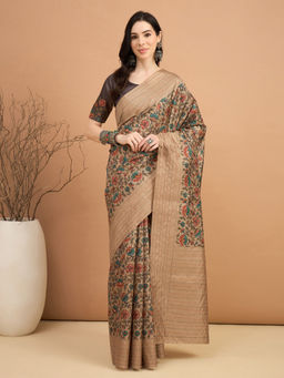 Sareemall - Grey Printed Designer Saree with Unstitched Blouse