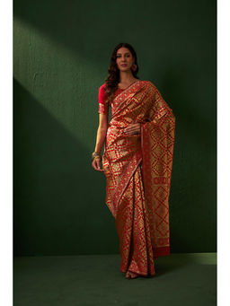 Suha - Ethnic Red Saree with Unstitched Blouse