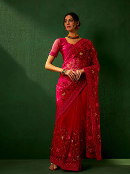 Suha - Ethnic Magenta Saree with Unstitched Blouse