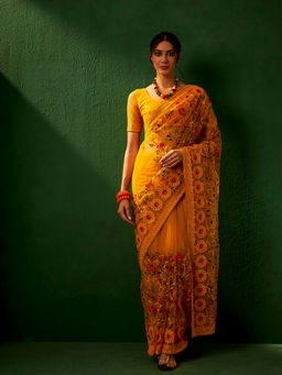 Suha - Ethnic Mustard Saree with Unstitched Blouse