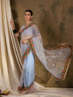 Suha - Ethnic Grey Saree with Unstitched Blouse