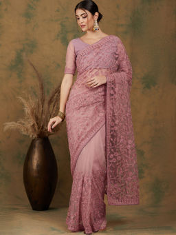 Suha - Ethnic Pink Saree with Unstitched Blouse