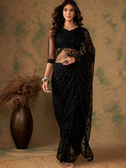 Suha - Ethnic Black Saree with Unstitched Blouse
