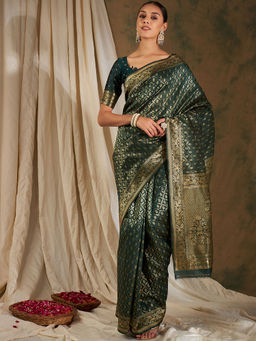 Suha - Ethnic Green Saree with Unstitched Blouse