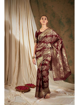 Suha - Ethnic Maroon Saree with Unstitched Blouse