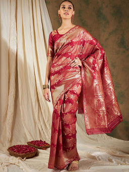 Suha - Ethnic Red Saree with Unstitched Blouse