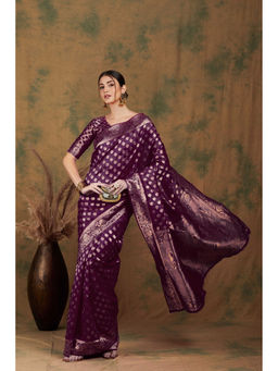 Suha - Ethnic Purple Saree with Unstitched Blouse