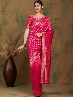 Suha - Ethnic Pink Saree with Unstitched Blouse