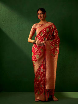 Suha - Ethnic Red Saree with Unstitched Blouse
