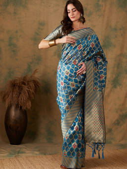 Suha - Ethnic Blue Saree with Unstitched Blouse