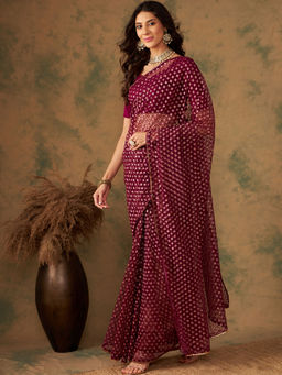 Suha - Ethnic Wine Saree with Unstitched Blouse